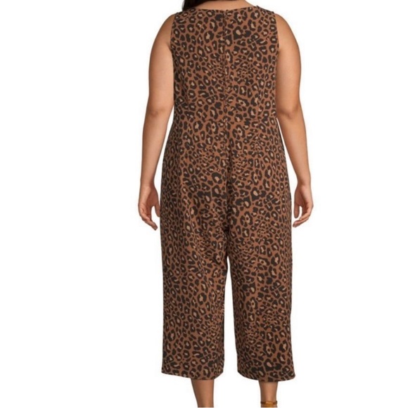 Worthington Crop Jumpsuit Leopard Animal Print Sleeveless V Neck Size 1X - Picture 3 of 13